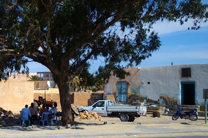 Tree with men under. Tunisia