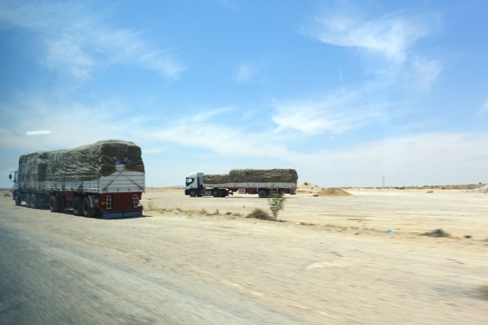 Trucks on Highway in Tunisia